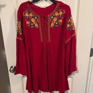 Altar’d State Red Embroidered Boho Tunic dress